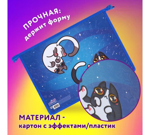 Папка для тетрадей ЮНЛАНДИЯ А4, 1 отделение, картон/пластик, конгрев, на молнии, 