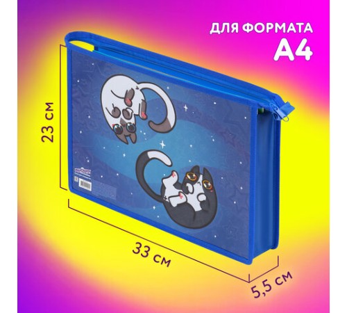 Папка для тетрадей ЮНЛАНДИЯ А4, 1 отделение, картон/пластик, конгрев, на молнии, 