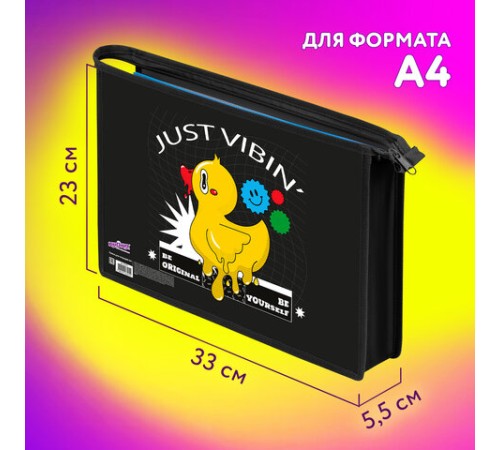 Папка для тетрадей ЮНЛАНДИЯ А4, 1 отделение, картон/пластик, конгрев, на молнии, 
