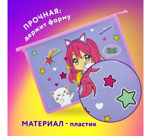 Папка для тетрадей ЮНЛАНДИЯ А4, 1 отделение, пластик, на молнии, 