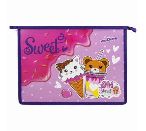 Папка для тетрадей ЮНЛАНДИЯ А4, 1 отделение, пластик, на молнии, 