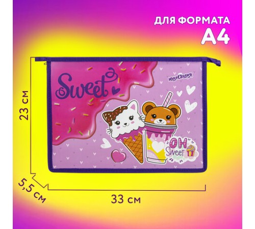 Папка для тетрадей ЮНЛАНДИЯ А4, 1 отделение, пластик, на молнии, 