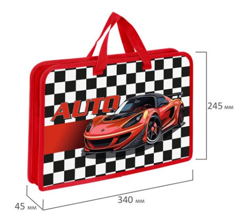 Папка на молнии с ручками ЮНЛАНДИЯ А4, 1 отделение, пластик, ширина 45 мм, Auto, 272150