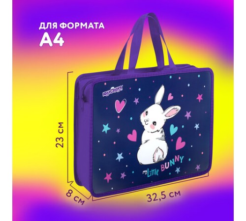 Папка на молнии с ручками ЮНЛАНДИЯ А4, 1 отделение, пластик, 80 мм, 