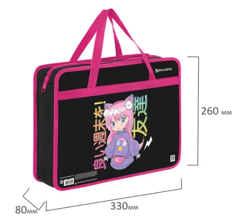 Папка на молнии с ручками BRAUBERG А4, 1 отделение, пластик, 80 мм, 