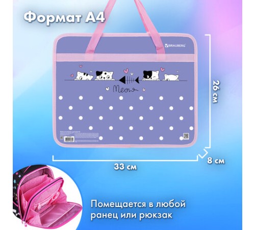 Папка на молнии с ручками BRAUBERG А4, 1 отделение, пластик, 80 мм, 