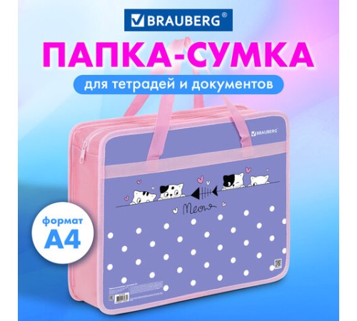 Папка на молнии с ручками BRAUBERG А4, 1 отделение, пластик, 80 мм, 