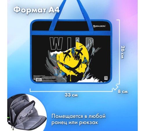Папка на молнии с ручками BRAUBERG А4, 1 отделение, пластик, 80 мм, 