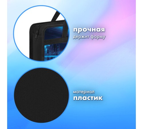 Папка на молнии с ручками BRAUBERG А4, 1 отделение, пластик, 80 мм, 