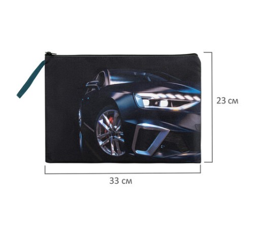 Папка для тетрадей BRAUBERG А4, 1 отделение, полиэстер, на молнии, с ручкой, Super car, 272171