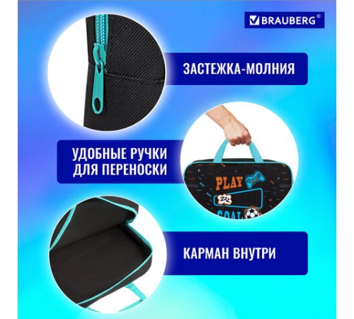 Папка на молнии с ручками BRAUBERG А4, 1 отделение, полиэстер, 80 мм, 