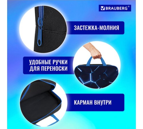Папка на молнии с ручками BRAUBERG А4, 1 отделение, полиэстер, 80 мм, 