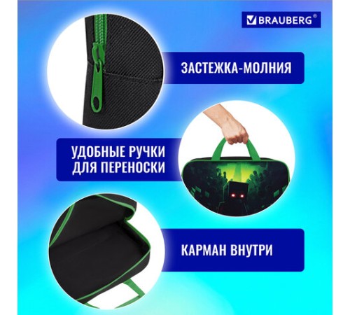 Папка на молнии с ручками BRAUBERG А4, 1 отделение, полиэстер, 80 мм, 