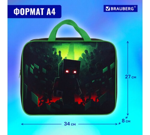 Папка на молнии с ручками BRAUBERG А4, 1 отделение, полиэстер, 80 мм, 