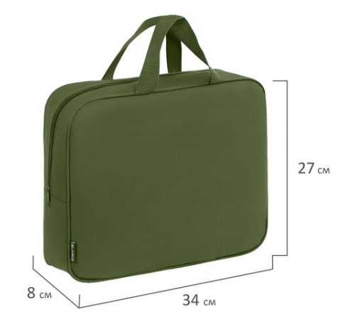 Папка на молнии с ручками STAFF EVERYDAY А4, 1 отделение, полиэстер, 80мм, хаки, 272186