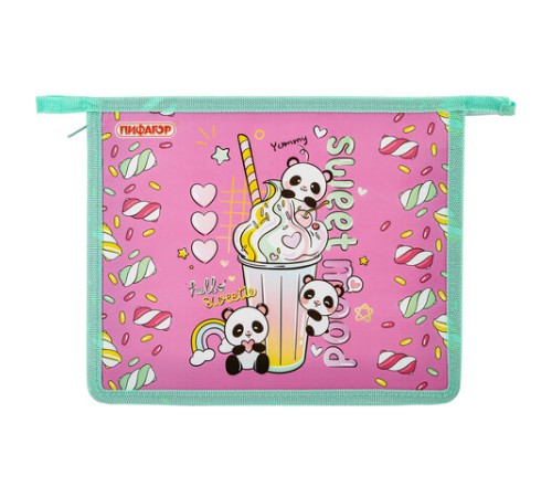 Папка для тетрадей ПИФАГОР А5, 1 отделение, пластик, на молнии, Sweet mood, 272193