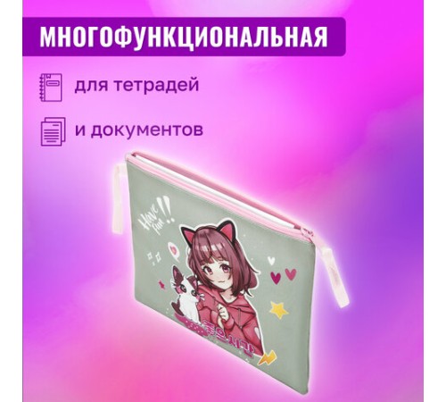 Папка для тетрадей BRAUBERG А5, 1 отделение, полиэстер, на молнии, с ручкой, 