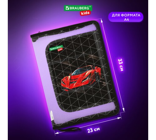 Папка для труда на молнии BRAUBERG KIDS А4, 1 отделение, прозрачная, органайзер, 