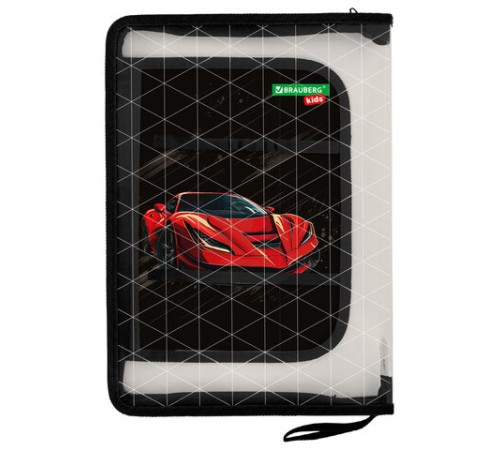 Папка для труда на молнии BRAUBERG KIDS А4, 1 отделение, прозрачная, органайзер, 