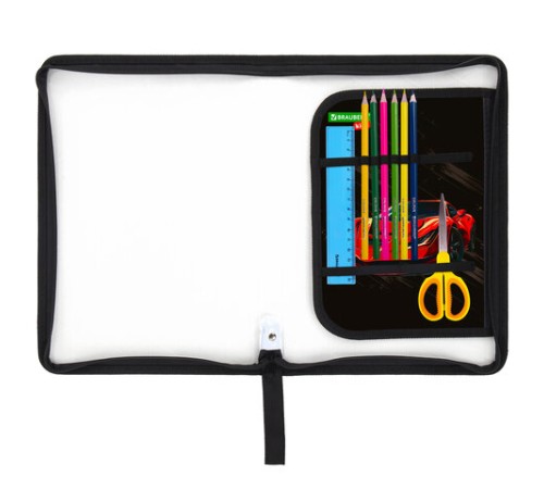 Папка для труда на молнии BRAUBERG KIDS А4, 1 отделение, прозрачная, органайзер, 