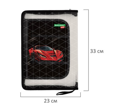 Папка для труда на молнии BRAUBERG KIDS А4, 1 отделение, прозрачная, органайзер, 