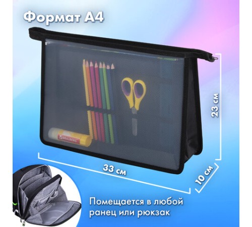 Папка для труда на молнии BRAUBERG А4, 2 отделения, органайзер, 