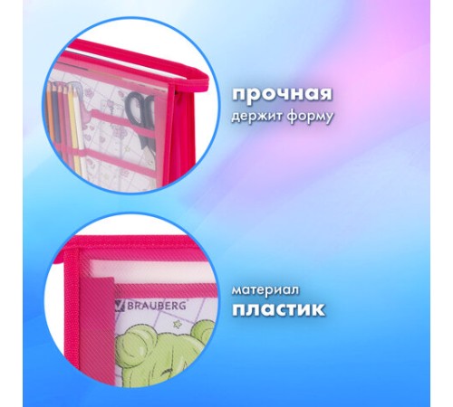 Папка для труда BRAUBERG А4, 2 отделения, пластик, молния сверху, органайзер, 