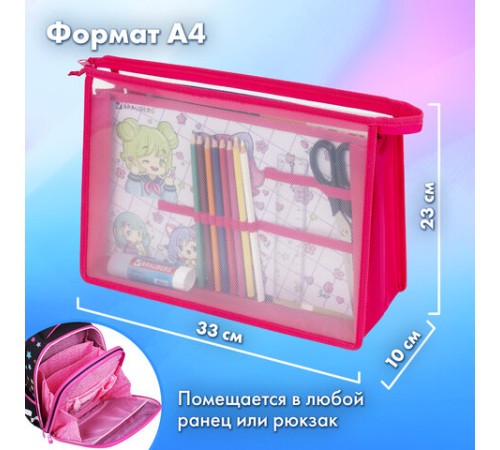 Папка для труда BRAUBERG А4, 2 отделения, пластик, молния сверху, органайзер, 