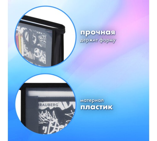Папка для труда BRAUBERG А4, 2 отделения, пластик, молния сверху, органайзер, 