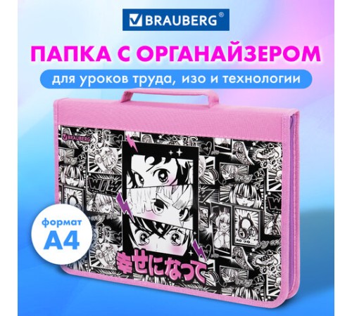 Папка на молнии BRAUBERG А4 с ручкой, с органайзером, 1 отделение, 