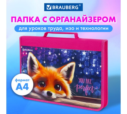 Папка на молнии BRAUBERG А4 с ручкой, с органайзером, 1 отделение, 