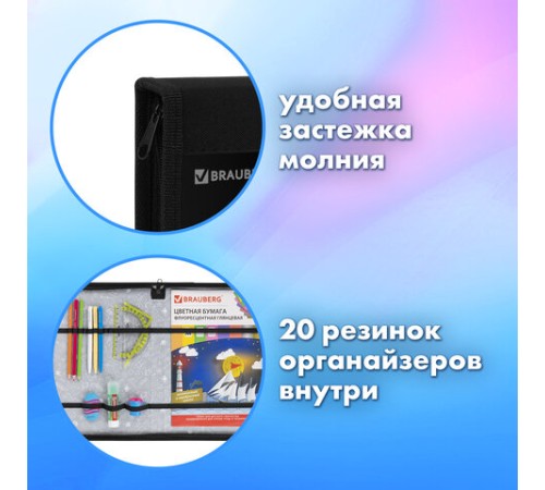 Папка на молнии BRAUBERG А4 с ручкой, с органайзером, 1 отделение, 