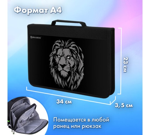 Папка на молнии BRAUBERG А4 с ручкой, с органайзером, 1 отделение, 