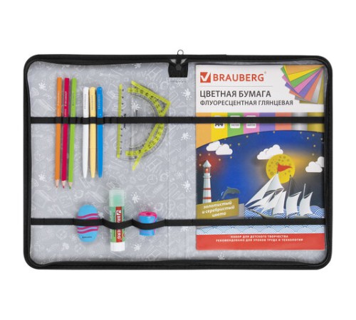 Папка на молнии BRAUBERG А4 с ручкой, с органайзером, 1 отделение, 