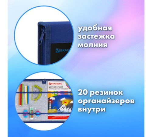 Папка на молнии BRAUBERG А4 с ручкой, с органайзером, 1 отделение, 
