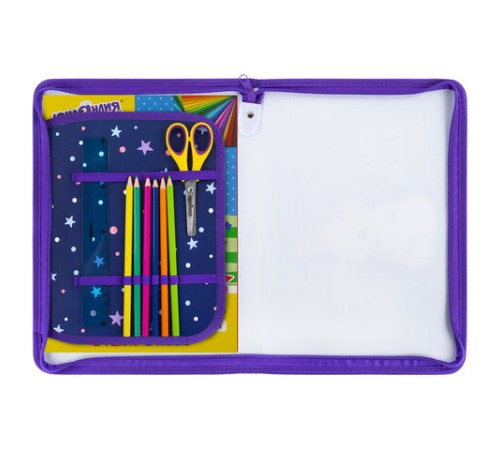 Папка для труда на молнии ЮНЛАНДИЯ А4, 1 отделение, откидная планка, органайзер, 