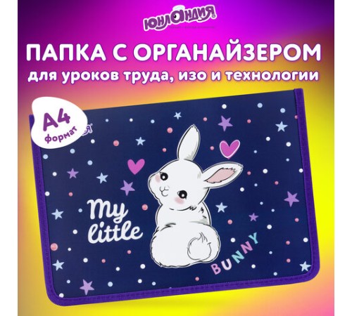 Папка для труда на молнии ЮНЛАНДИЯ А4, 1 отделение, откидная планка, органайзер, 