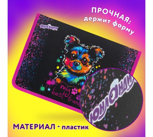 Папка для труда на молнии ЮНЛАНДИЯ А4, 1 отделение, откидная планка, органайзер, 