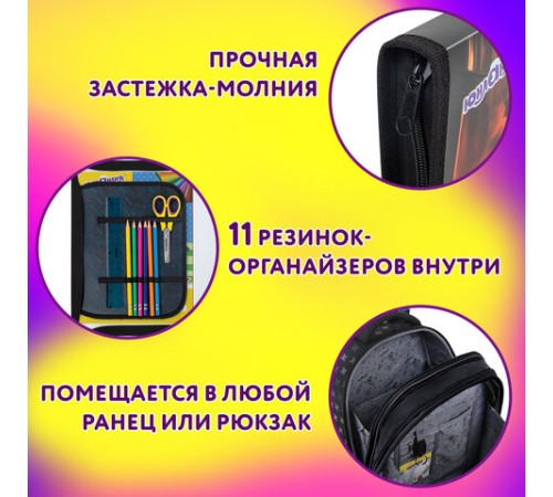 Папка для труда на молнии ЮНЛАНДИЯ А4, 1 отделение, откидная планка, органайзер, 