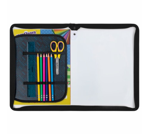 Папка для труда на молнии ЮНЛАНДИЯ А4, 1 отделение, откидная планка, органайзер, 