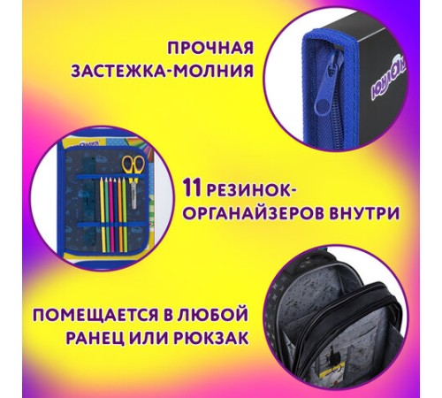 Папка для труда на молнии ЮНЛАНДИЯ А4, 1 отделение, откидная планка, органайзер, 