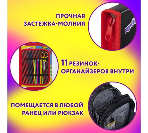 Папка для труда на молнии ЮНЛАНДИЯ А4, 1 отделение, откидная планка, органайзер, 