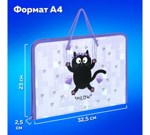 Папка для труда на молнии с ручками ПИФАГОР А4, 1 отделение, пластик, органайзер, 