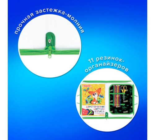 Папка для труда на молнии с ручками ПИФАГОР А4, 1 отделение, пластик, органайзер, 