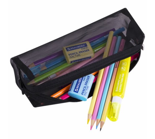 Пенал-тубус BRAUBERG, сетка, 22х5х5 см, черный, 272234