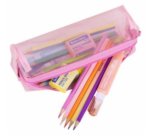 Пенал-тубус BRAUBERG, сетка, 22х5х5 см, розовый, 272235