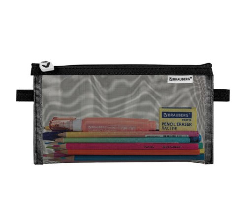 Пенал-конверт BRAUBERG, сетка, 22x10 см, черный, 272237