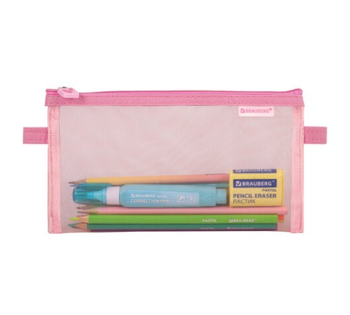 Пенал-конверт BRAUBERG, сетка, 22x10 см, розовый, 272238