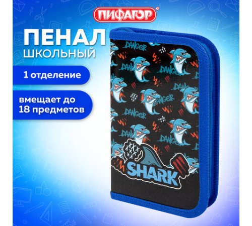 Пенал ПИФАГОР, 1 отделение, ламинированный картон, 19х11 см, 