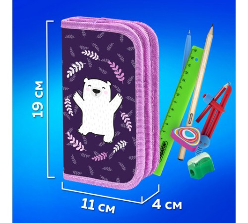 Пенал ПИФАГОР, 2 отделения, ламинированный картон, 19х11 см, 